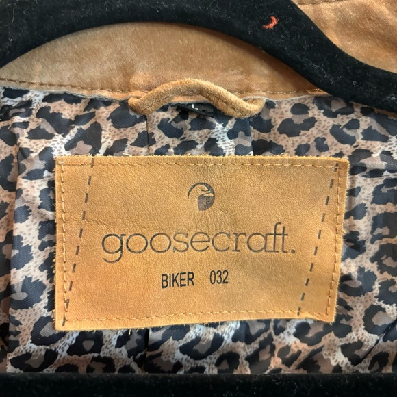 GOOSECRAFT Sz L Moto Style Jacket Biker 032 Suede Gold Hardware Leopard Lining - Picture 10 of 13